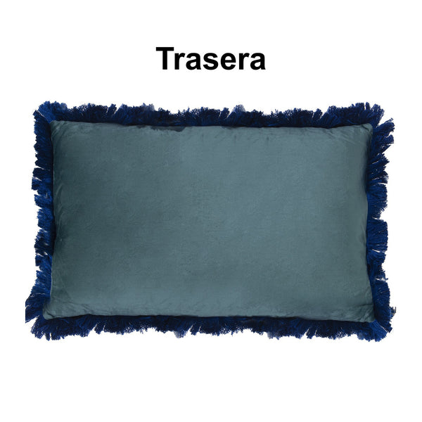 cojín decorativo azul petróleo con flecos marinos