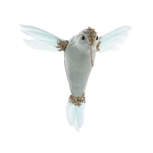 colibrí azul decorativo navideño con plumas