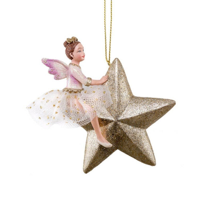 colgante navideño de hada con estrella dorada brillante