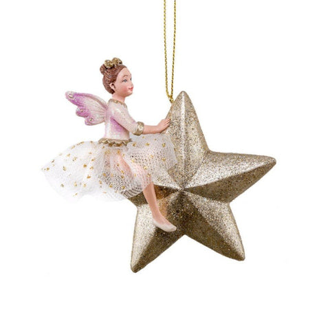 colgante navideño de hada con estrella dorada brillante