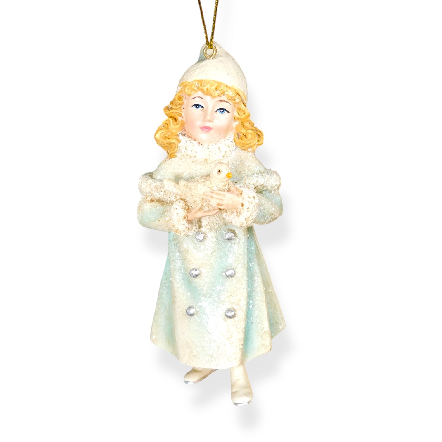 adorno navideño figura infantil con pajarito