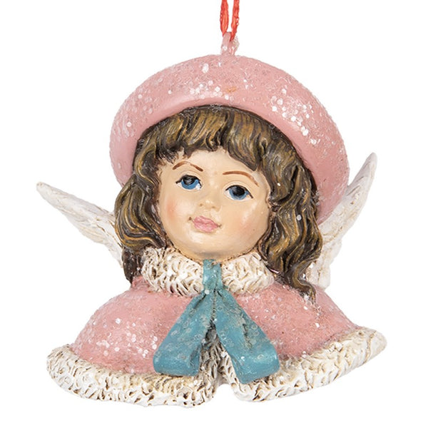 adorno navideño cabeza de ángel con lazo azul Brocantia