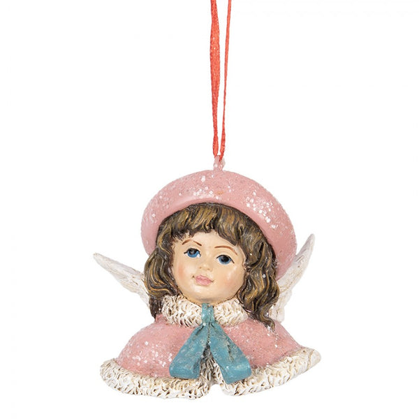 figura de ángel decorativo rosa con purpurina