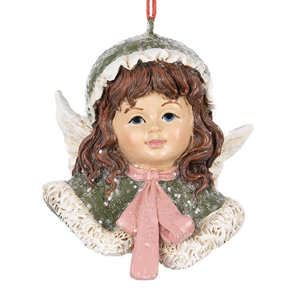 adorno navideño cabeza de ángel con lazo rosa Brocantia