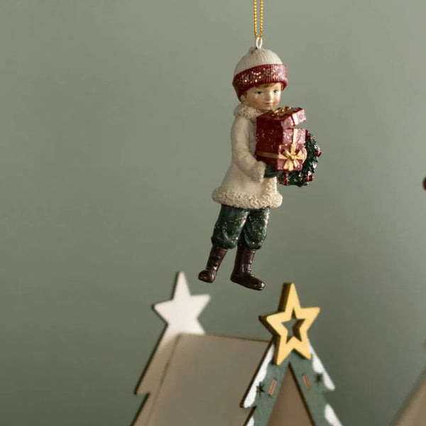 adorno clásico para árbol de Navidad con niño y corona