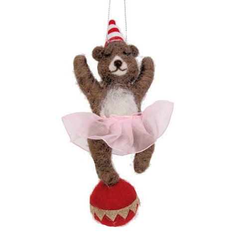colgante navideño oso equilibrista con tutú rosa