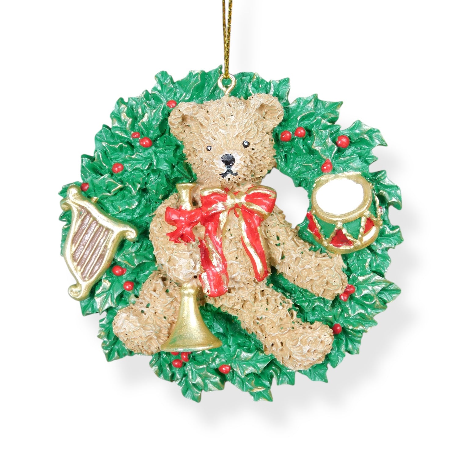 adorno navideño oso con corona de acebo