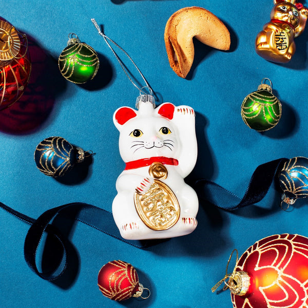 figura de gato de la suerte para árbol de Navidad