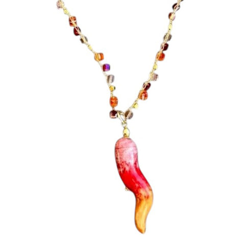 collar artesanal siciliano cuentas amuleto cuerno rojo Palermo
