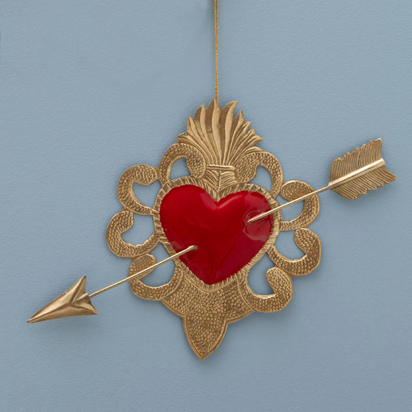 exvoto decorativo metálico rojo y dorado