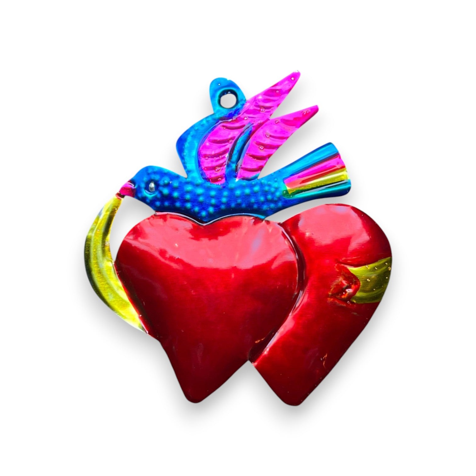 Corazón pájaro azul exvoto metal gofrado mediano – Artesanía mexicana en Brocantia tienda de decoración y regalos singulares en Oviedo