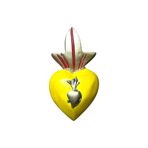Milagro corazón amarillo decorativo con exvoto plateado