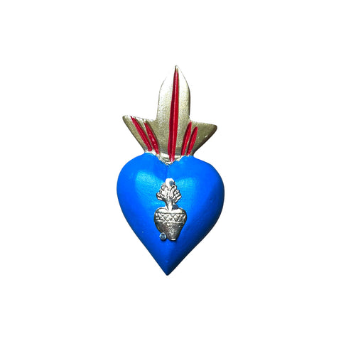 Milagro corazón azul decorativo con exvoto plateado
