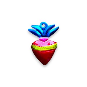 Corazón Rayos Azules exvoto metal gofrado – Artesanía mexicana colorida en Brocantia tienda de decoración y regalos singulares en Oviedo