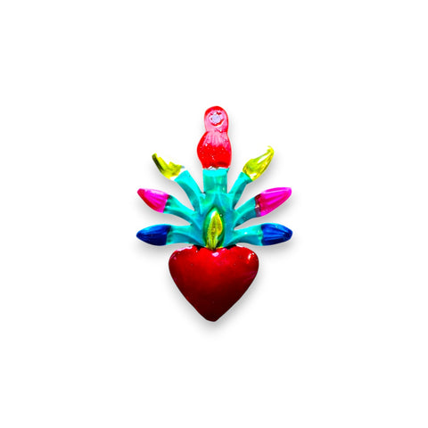 Corazón rayos multicolor exvoto metal gofrado – Artesanía mexicana colorida en Brocantia tienda de decoración y regalos singulares en Oviedo