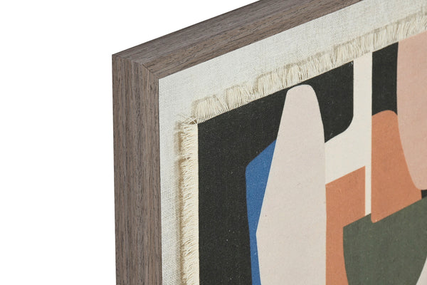 Detalle cuadro abstracto sobre tejido de lino con marco de madera