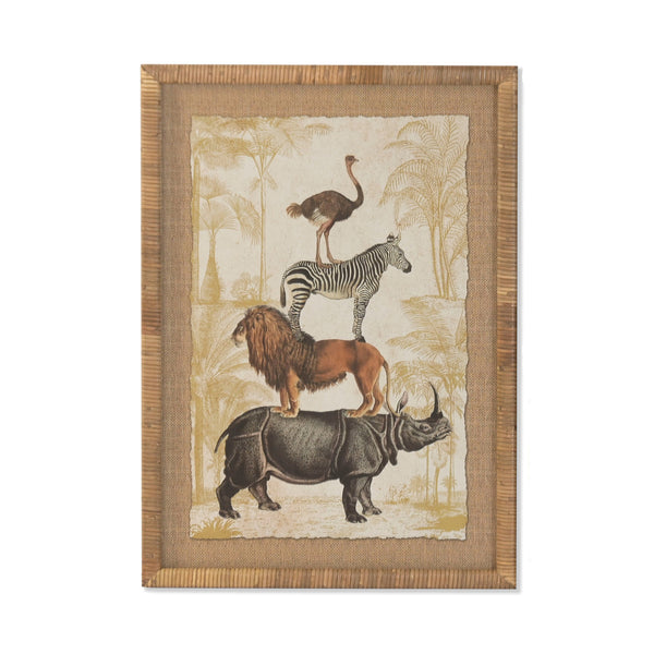 Cuadro decorativo con animales exóticos apilados