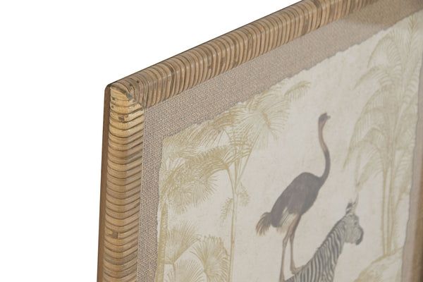 Marco de madera con ratán natural y paspartú de arpillera