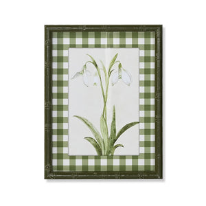 Cuadro con campanillas y marco vichy verde – decoración floral vintage Brocantia