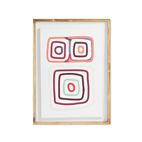 cuadro abstracto geométrico tonos cálidos marco madera