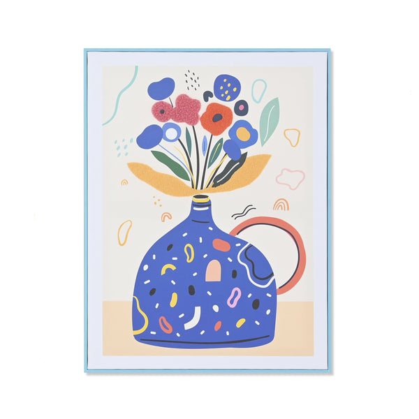Cuadro decorativo jarrón azul con flores modernas enmarcado