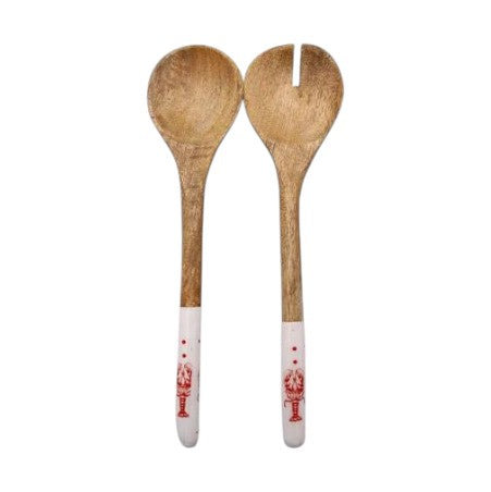 Set de cubiertos para ensalada en madera con mangos esmaltados decorados con langostas rojas – Brocantia tienda de decoración y regalos singulares en Oviedo