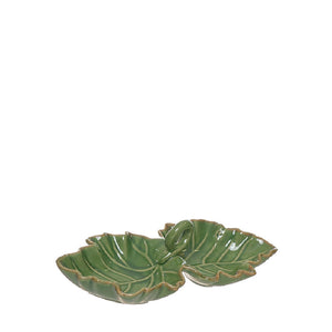 Cuenco doble de cerámica en forma de hoja verde – Brocantia decoración mesa original