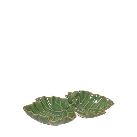 Cuenco doble de cerámica en forma de hoja verde – Brocantia decoración mesa original