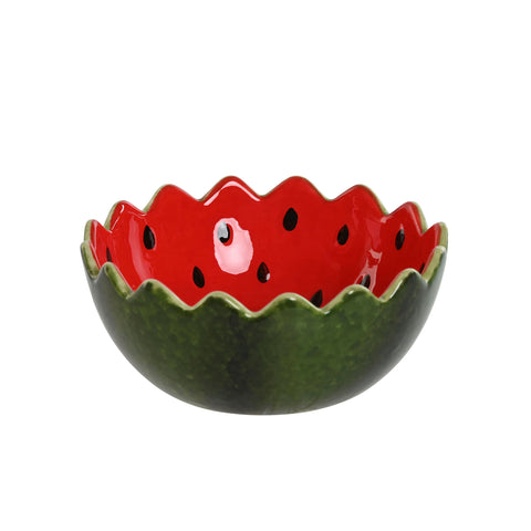 cuenco sandía de gres con interior rojo brillante y pepitas negras Brocantia