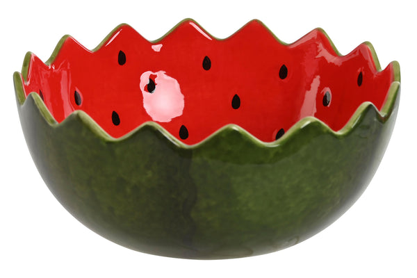 cuenco sandía decorativo verde y rojo para mesa veraniega Brocantia