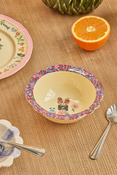 vajilla artística cuenquito perrita melamina alta calidad floral diseño francés Brocantia