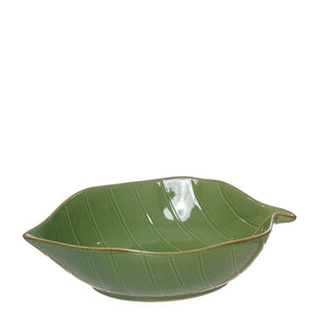 Ensaladera de cerámica verde con forma de hoja – Brocantia decoración natural