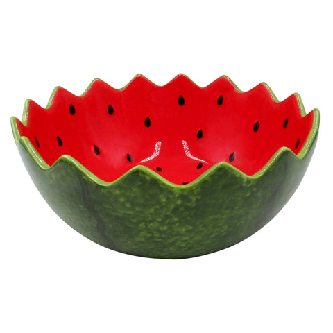 Ensaladera de cerámica con diseño de sandía para servir ensaladas - vista general.