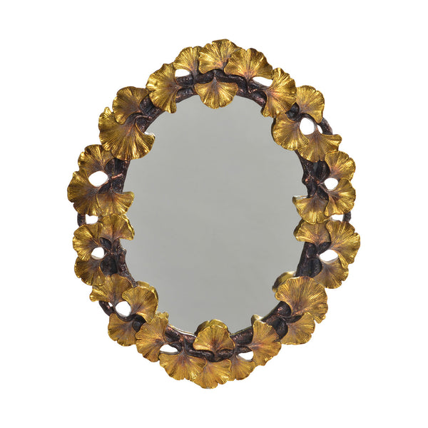 Espejo dorado decorativo con hojas de ginkgo