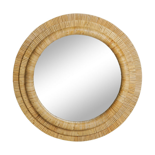Espejo redondo de ratán natural para pared estilo boho