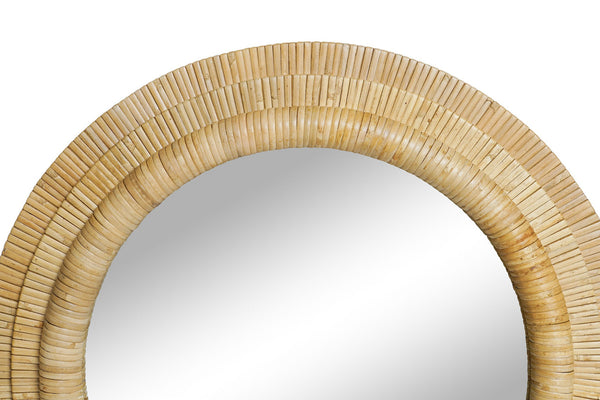 Espejo decorativo de pared con marco de ratán natural