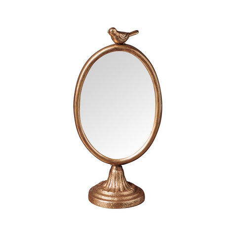espejo ovalado dorado con pajarito decorativo