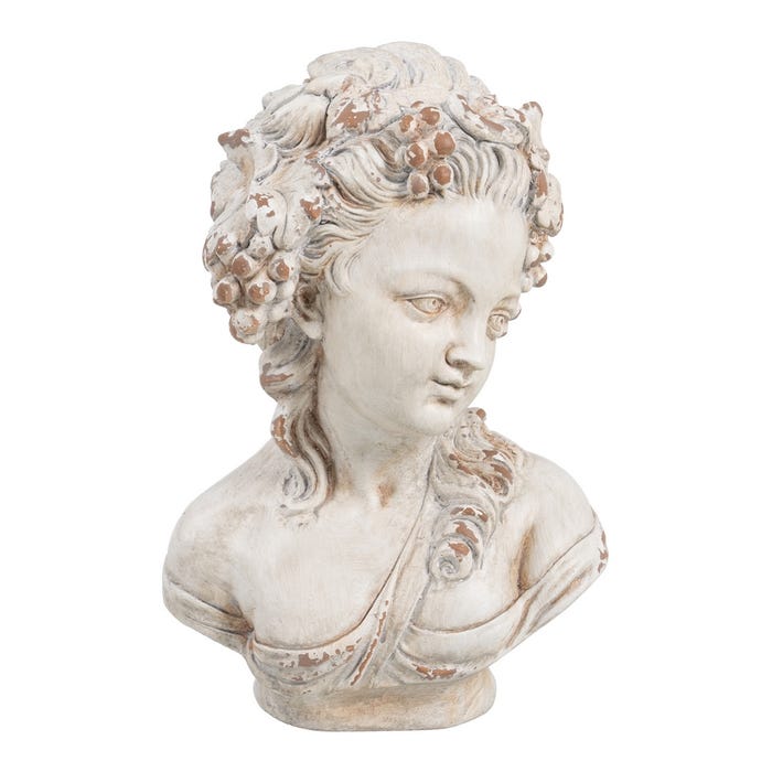 Busto decorativo de mujer estilo griego envejecido – vista frontal.