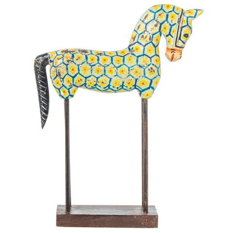 figura decorativa caballo madera pintado a mano multicolor vista frontal brocantia