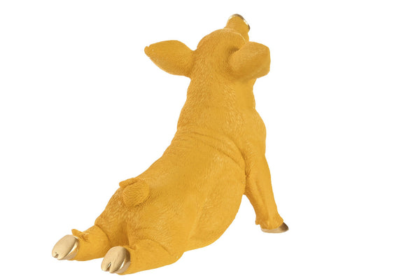Vista trasera cerdito amarillo decorativo con patas doradas