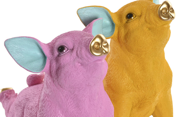 Detalle de cerdito rosa y amarillo decorativos estilo Pop Art