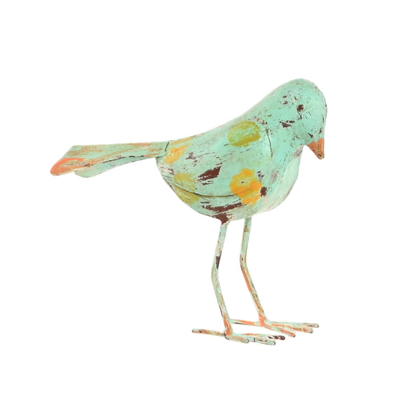 Figura decorativa de pájaro turquesa estilo vintage con acabado envejecido.