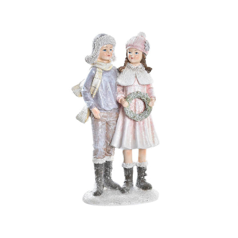 figura invernal de dos niñas con corona navideña