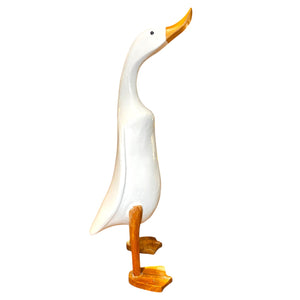 Pato blanco de madera artesanal en teca reciclada – decoración hecha a mano Indonesia