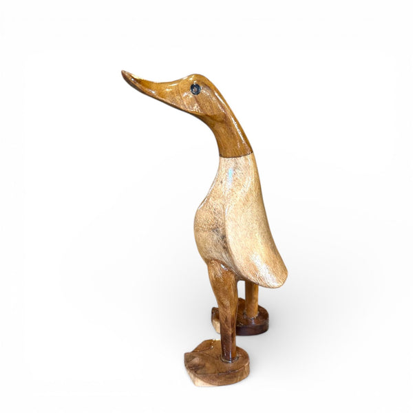 Figura decorativa de pato de madera natural tallada a mano