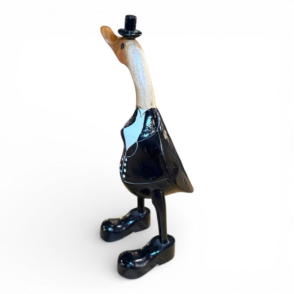 Figura decorativa pato de teca con sombrero