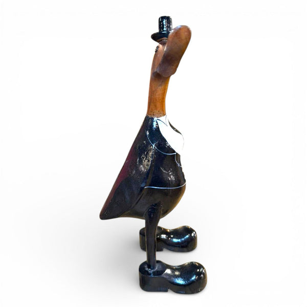 Figura decorativa pato de teca con sombrero