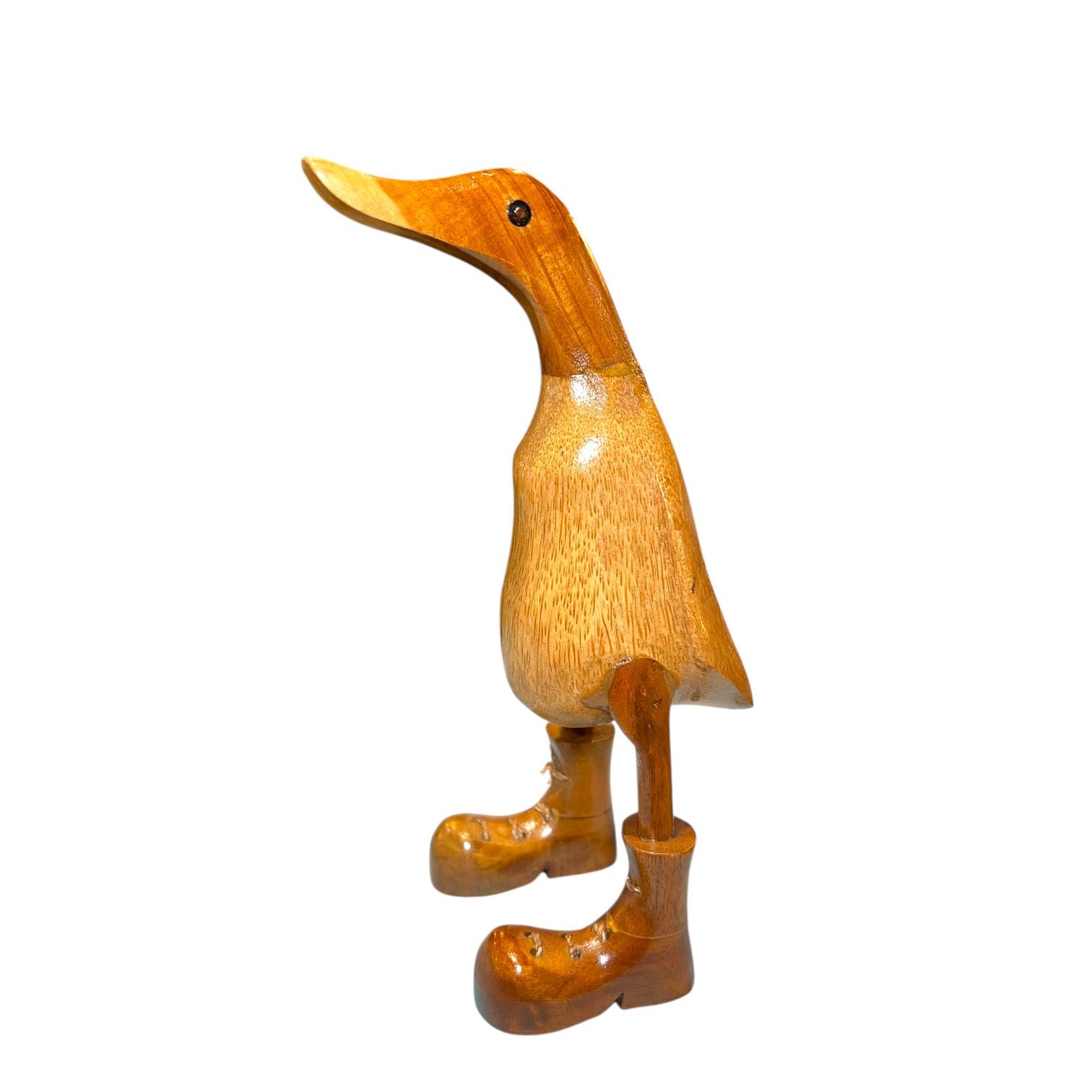 Pato de madera artesanal con botas – figura decorativa Indonesia en teca reciclada
