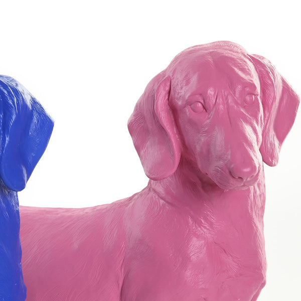 Primer plano de figura rosa junto a versión azul