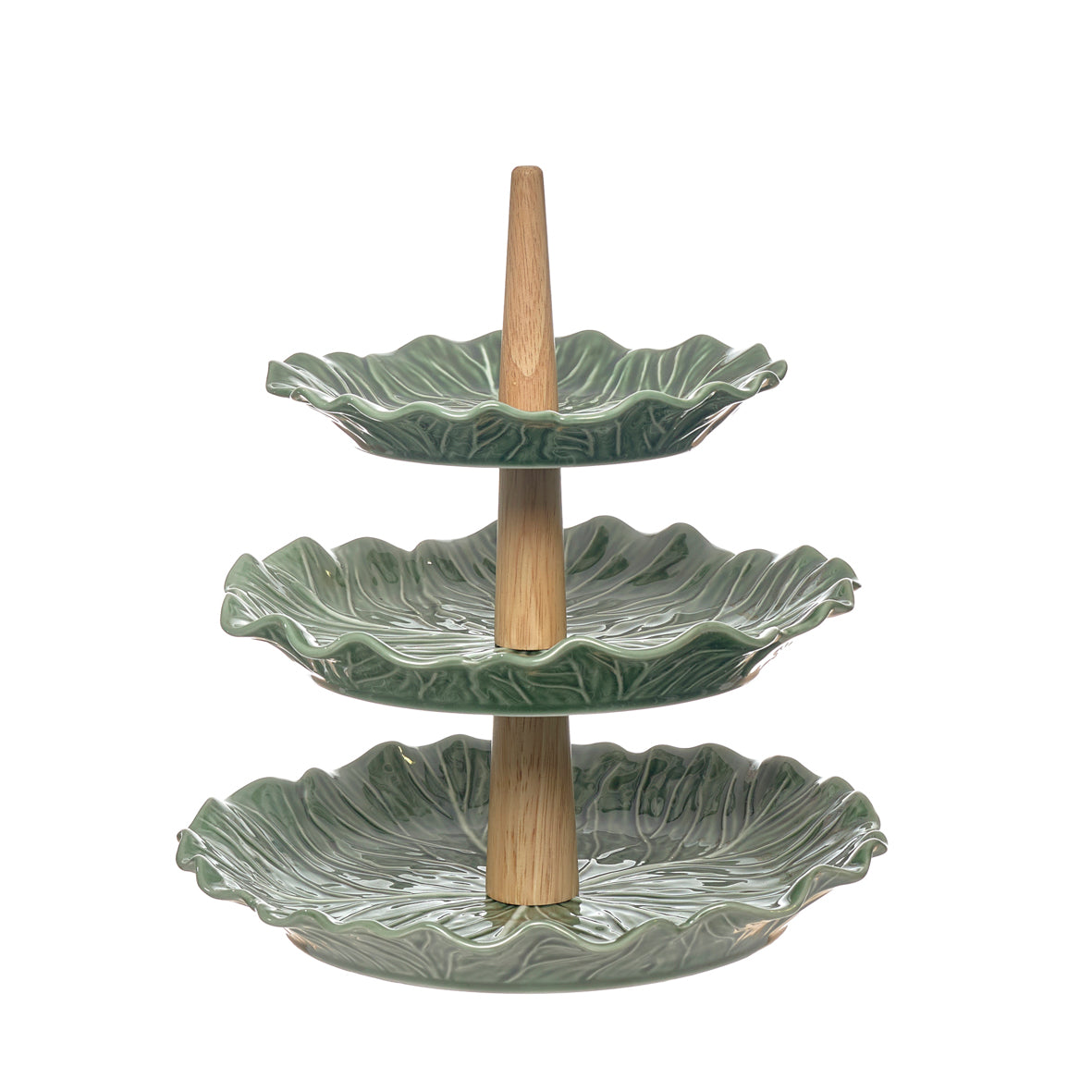 frutero de cerámica en forma de hojas de repollo verde con tres niveles Brocantia decoración Oviedo